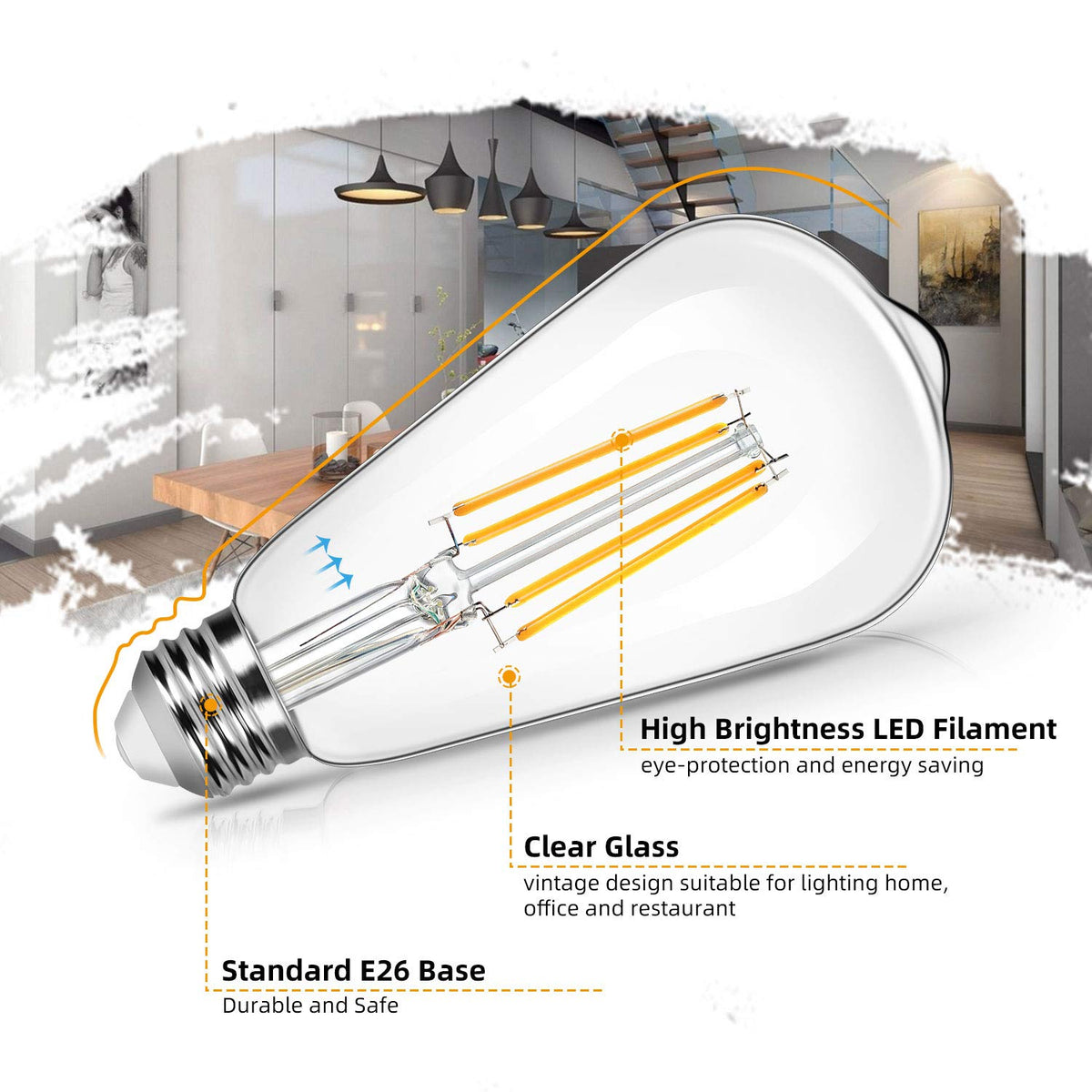 4 Pack Vintage 8W ST64 LED Edison Light Bulbs 100W Equivalent (2700k Warm White / 4 Pack (100W Equivalent))