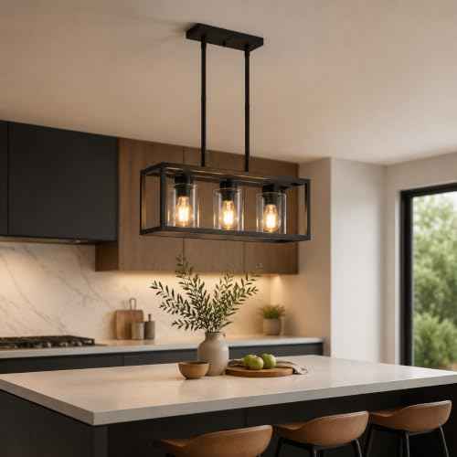 3 Light Black Kitchen Island Lighting (Black 01 & Clear Glass / 3 Light)