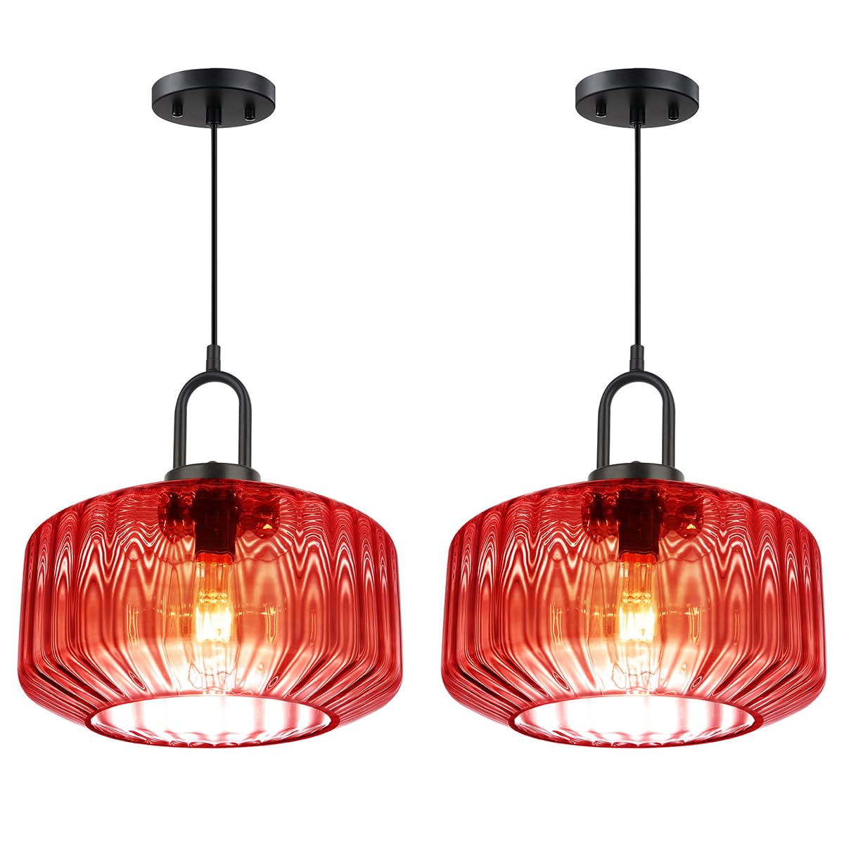 Mid Century Modern Pendant Lights Red Glass Hanging Ceiling Light (Red-2)