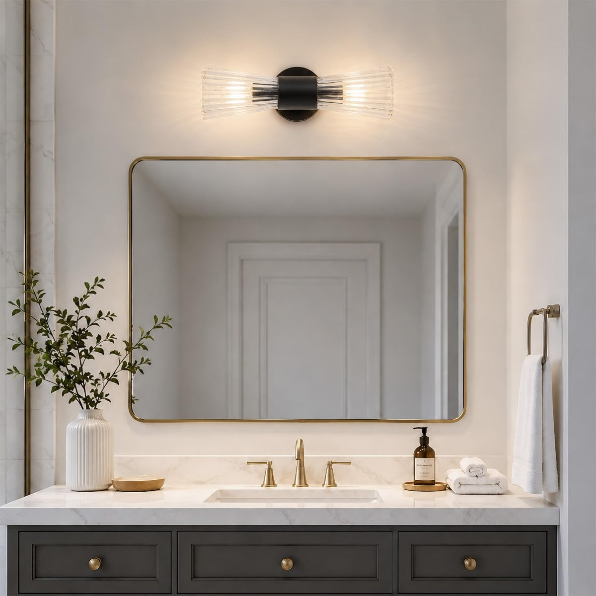 Black Glass Wall Sconce Light (Black Clear Glass)