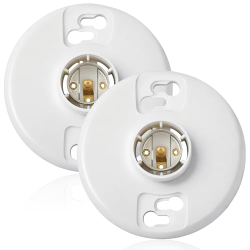 2 Pcs E26 Medium Base Light Socket Replacement (White Phenolic Resin)