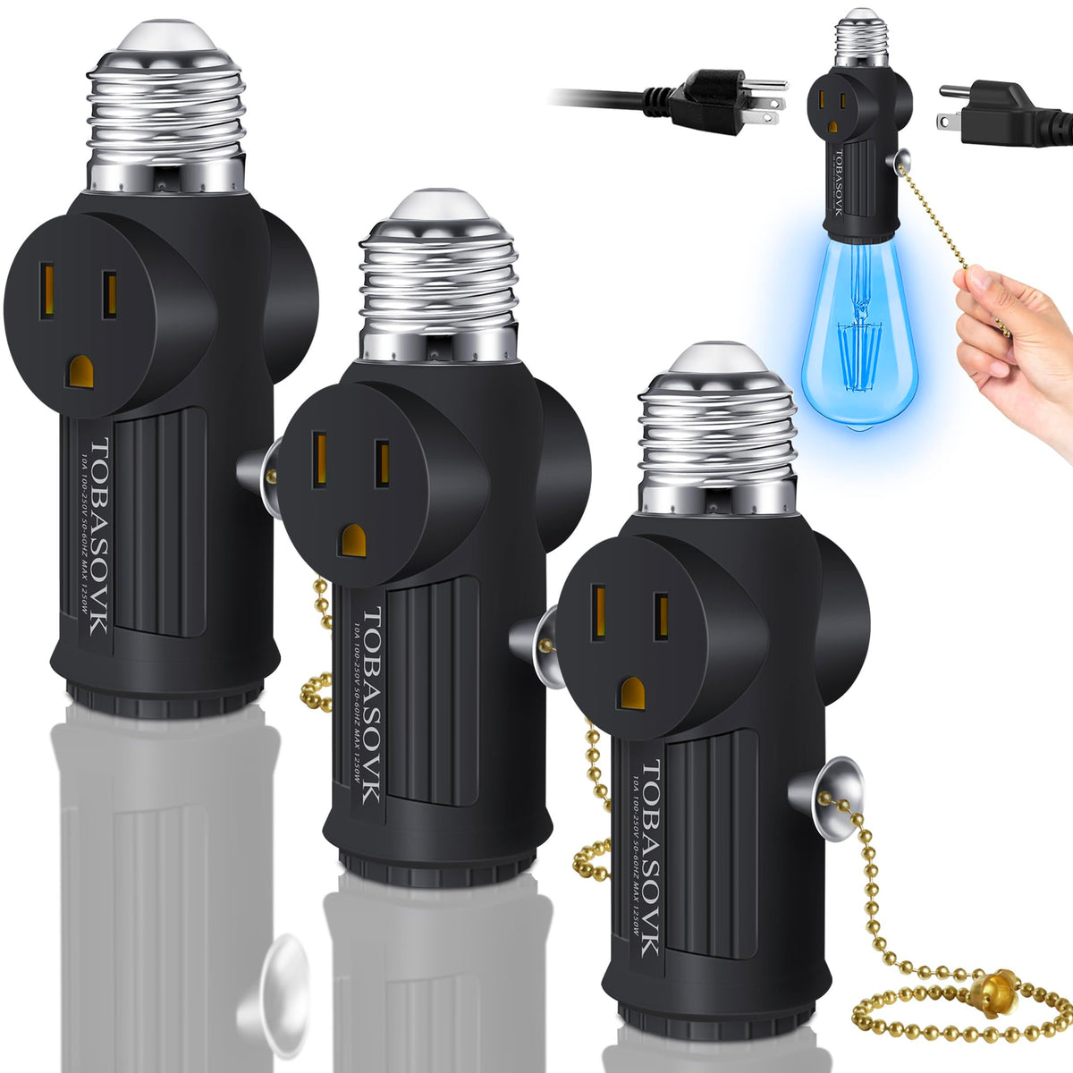 3PCS Light Socket Outlet Adapter (Black)