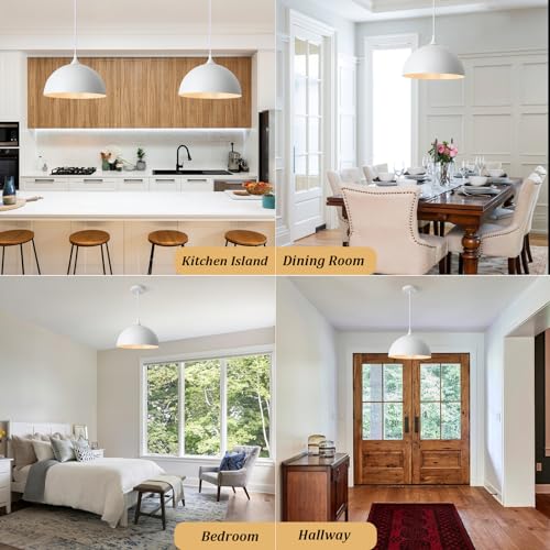 3 Pack White Pendant Lights Kitchen Island 11.8" Modern Dome Pendant Light Fixtures Farmhouse Industrial Vintage Hanging Ceiling Light Fixture for Dining Room Foyer Hallway Bar Cafe Kitchen (White / 11.8 inch (3PCS))