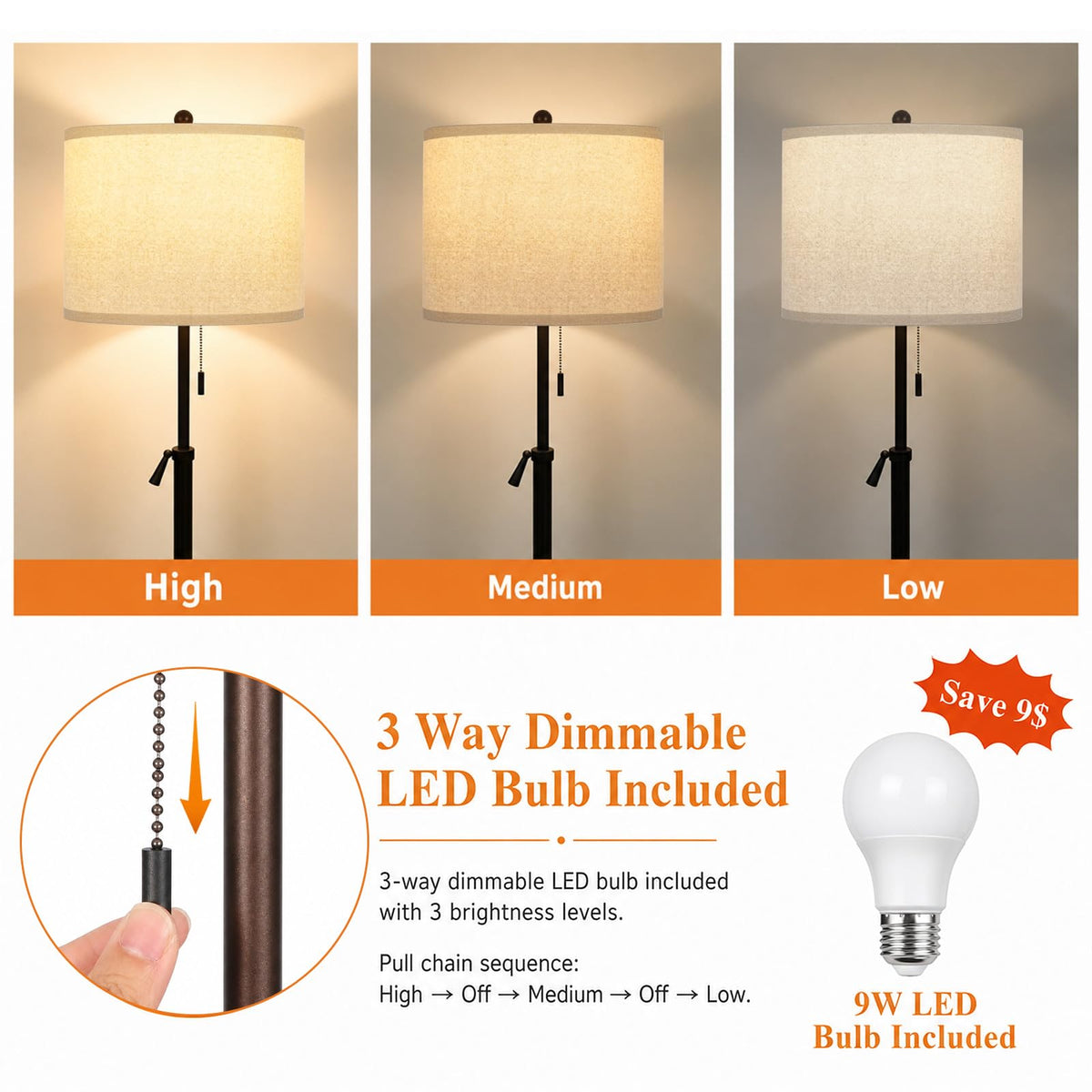 61 69" Adjustable Height Floor Lamp (Brown)