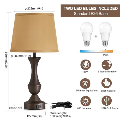 22" Table Lamp Set of 2 (Brown,Brown / 22in)