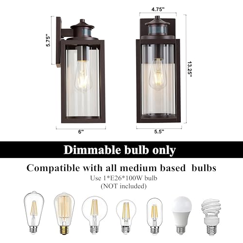 13 Inch Oil Rubbed Bronze Motion Sensor Outdoor Wall Light 1 Pack (Bronze / 1 Pack H13" Motion)