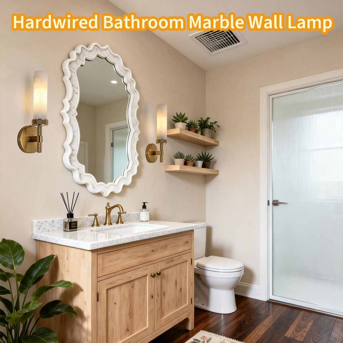 Alabaster Wall Sconce Set of Two (Gold-13.4in-2 Pack)