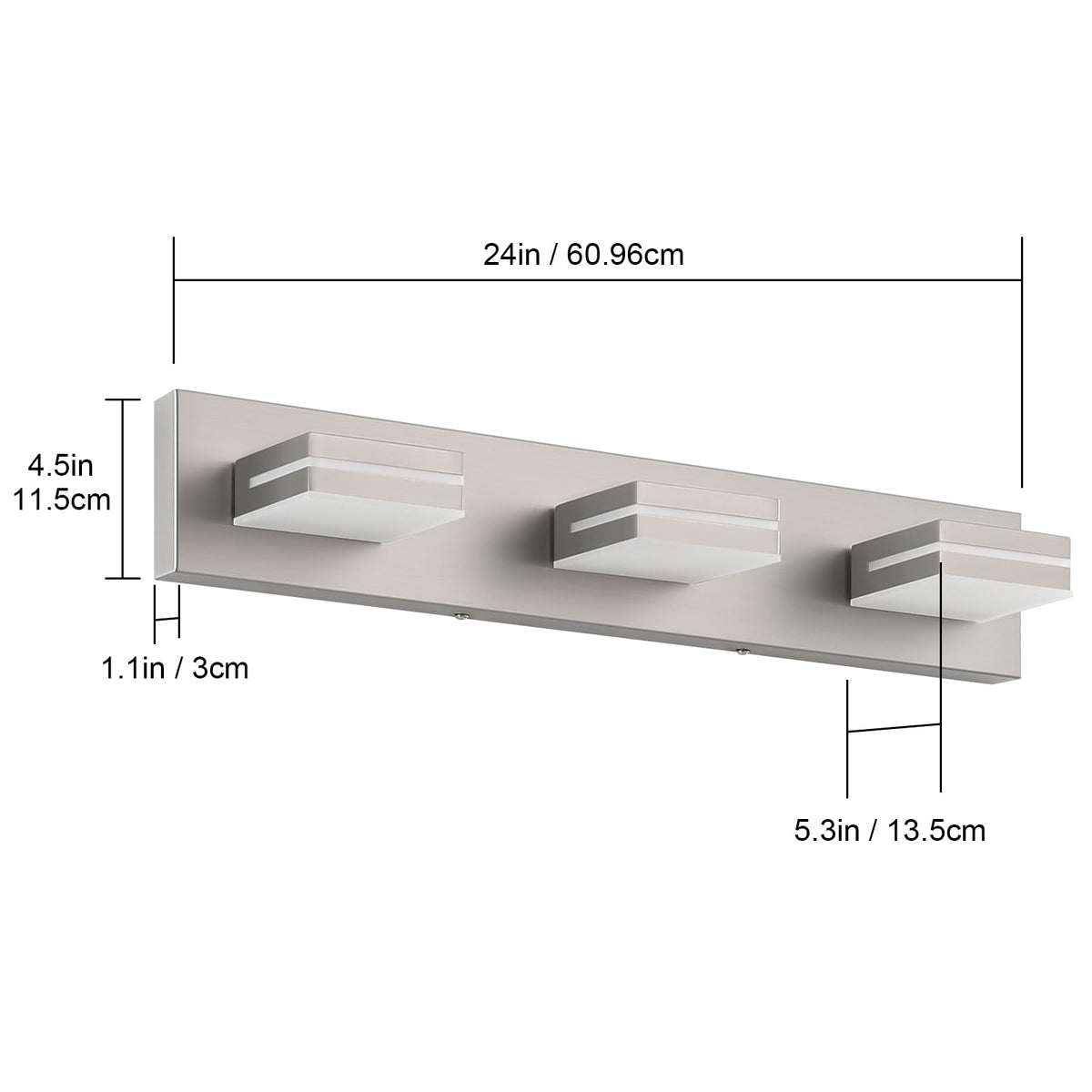 LED Modern Bathroom Vanity Light Fixtures (3-Light, 24-Inch / Nickel, 100%-0% White)