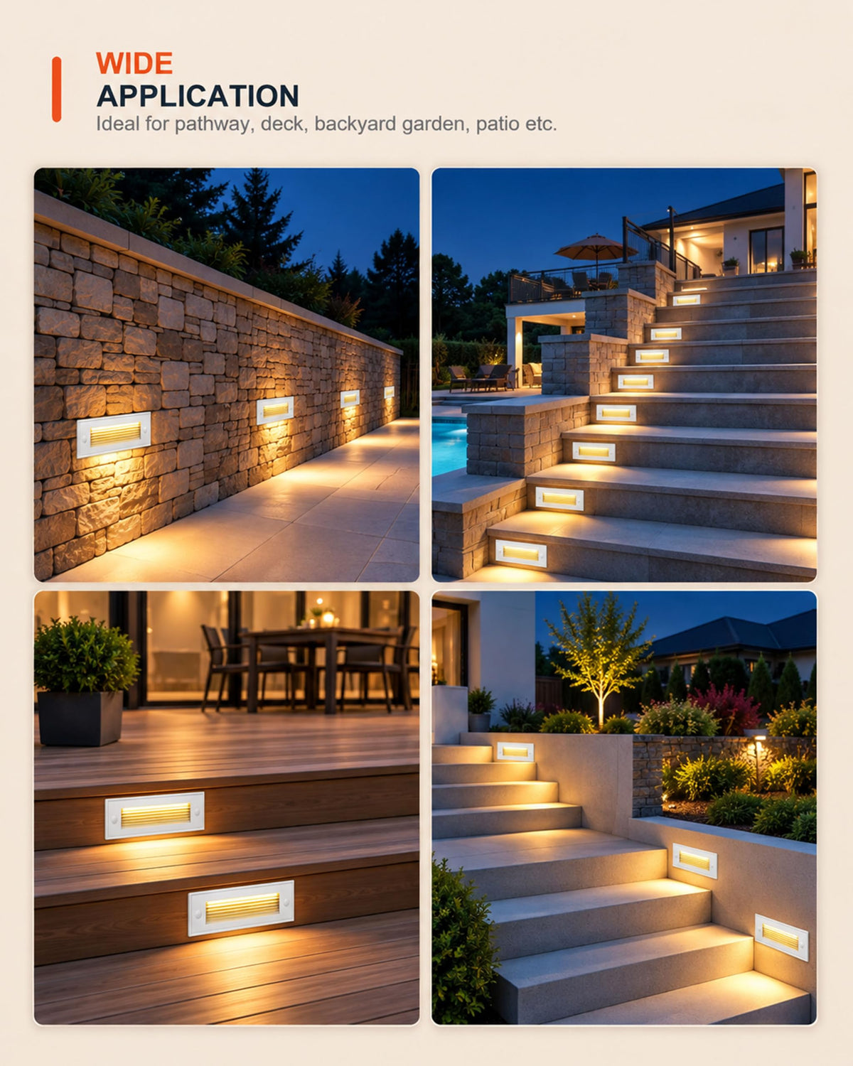8 Pack 7.4 Inch Low Voltage Outdoor Stair Lights (White / 7.4inch | 2700K)