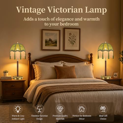 Victorian Gold Table Lamp for Living Room Bedroom Set of 2 (B)