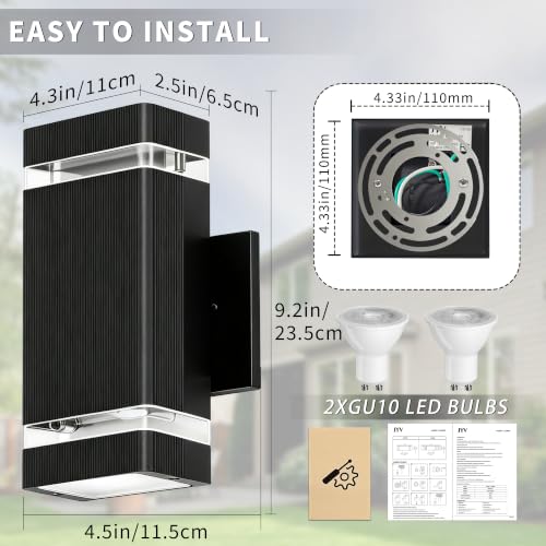 Square Outdoor Wall Lights (4 Packs-Black / No Dusk to Dawn)