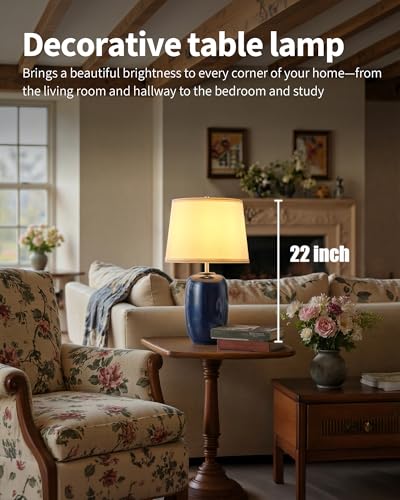 22 Inch Blue Ceramic Table Lamps Set of 2 (H22" Blue Ceramic + White Shade (2 Pack) / H22 × ∅12.2 inch)