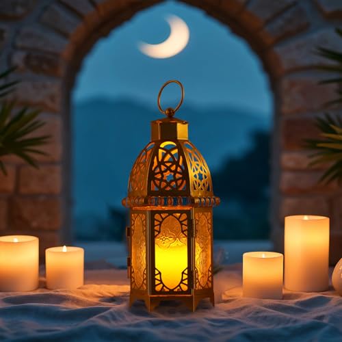 Moroccan Lanterns Decorative Indoor & Outdoor (Large / Golden - 11''h)