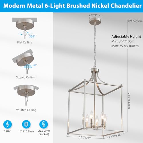 15.7" Brushed Nickel Chandeliers for Dining Room Modern Farmhouse Geometric 6 (186-Brushed Nickel)
