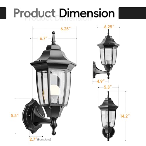 Outdoor Front Porch Light with Bulb (Black / Non Sensor-Aluminum)