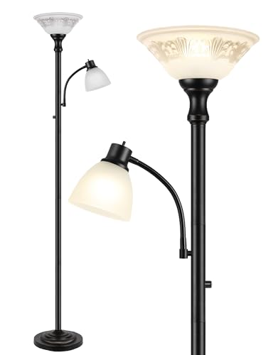 Torchiere Floor Lamp for Living Room with Reading Light (Black)