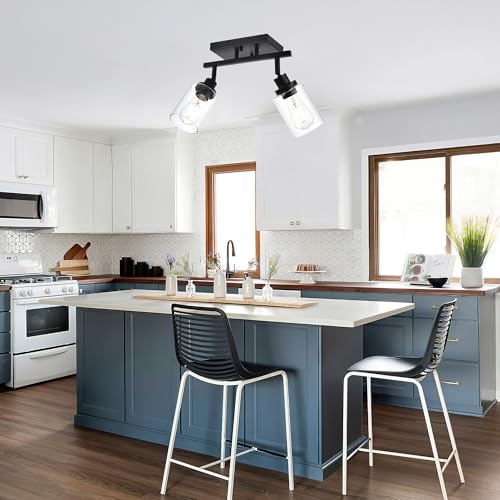 2 Light Track Lighting Kit Black Track Lighting Fixtures Bathroom Wall Sconces Ceiling Mount Kitchen Tracking Lights (Black / 2-Light)