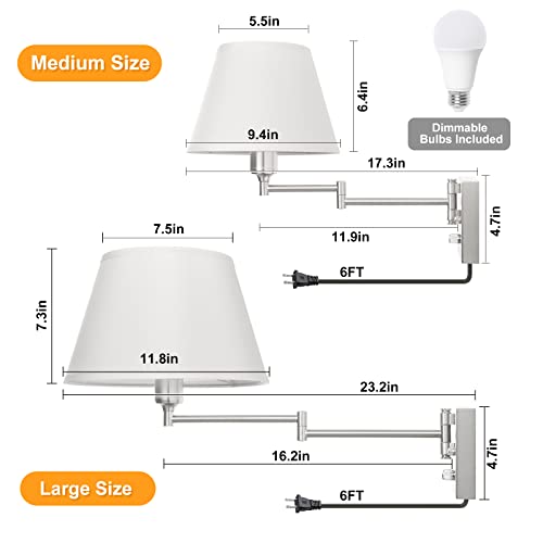 Wall Sconces Plug in (White-Remote / Medium)