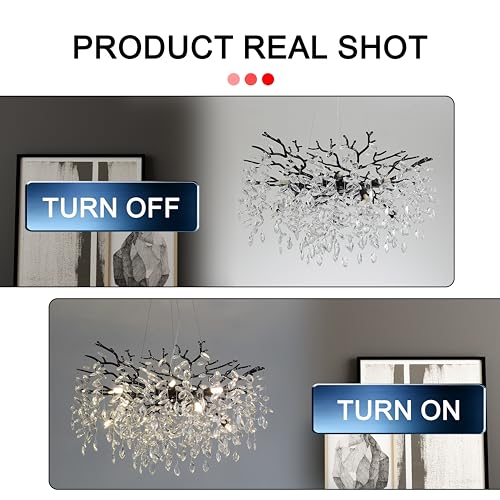 Modern Crystal Tree Branches Chandelier (Black / Round 30")