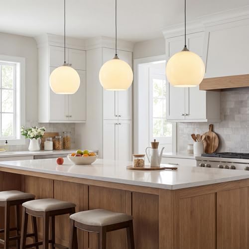 White Pendant Lights Kitchen Island 3 Pack (Milky White / L - 9.84 in)