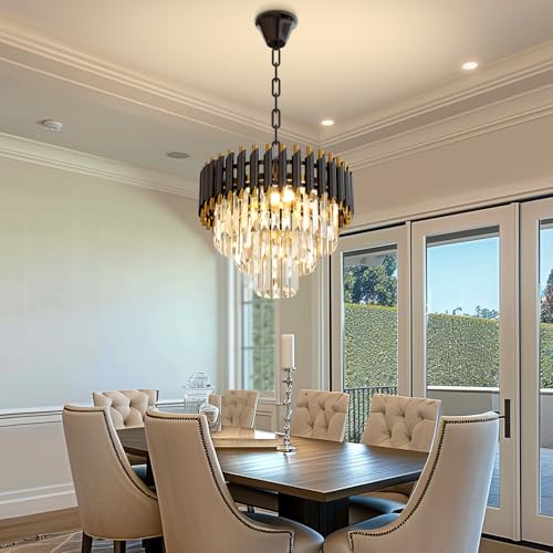 Modern Black Crystal Chandelier (D15.5"XH13.3" Black)