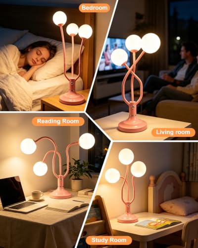 Globe Pink Table Lamp Dimmable Magic DIY Arms G9 Bulbs Included (11-Pink-Globe-3U-Magic DIY Arms)