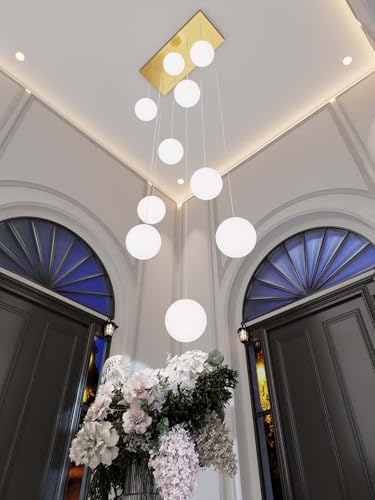 10 Lights Globe Chandelier Gold Pendant Lighting Fixture Hanging Ceiling Light for Dining Room (Gold-White / Rectangle 10-Light)