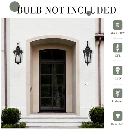 Farmhouse 25 Inch Outdoor Wall Lantern Sconce (Black - Water Glass / 24.9 Inch - No Function)