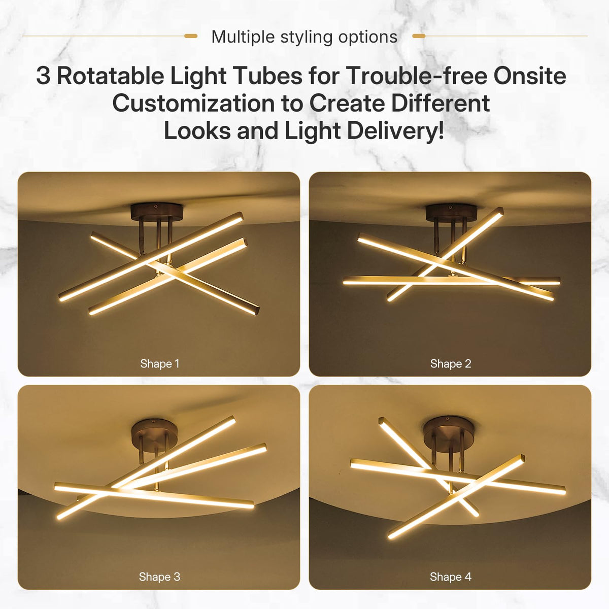 Gold LED Chandelier (Gold-A / 3 Lights - 3CCT - 23.82")