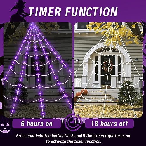 Spider Web Lights Halloween Decorations Outdoor 16.4FT Giant Spiderweb Lighted Decor 135 Purple LED Light Up Outside House Yard Garden Porch Tree Party Large Huge Big Fake Triangular Cobweb Decorative (White web, Purple lights)
