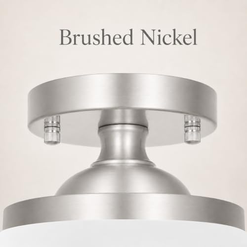 Brushed Nickel Semi Flush Mount Ceiling Light (Nickel & White Glass / 12in)