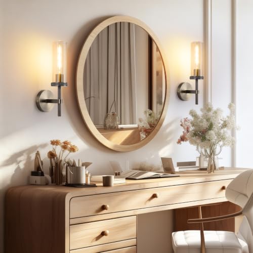 15" Knurled Bronze Hardwired Wall Sconces Set of 2 (Clear Glass / 15″-Bronze)