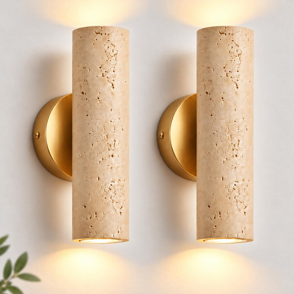 Natural Yellow Travertine Wall Sconces (Natural Yellow Travertine / 2 Pack)