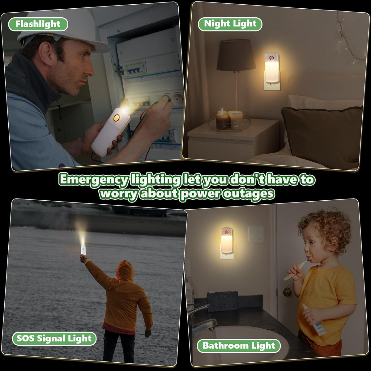 2 Pack 4 in 1 Home Emergency Power Failure Night Lights (Warm White)