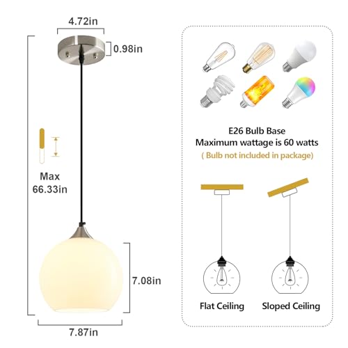 White Pendant Lights Kitchen Island 2 Pack (Milky White / M - 7.87 in)