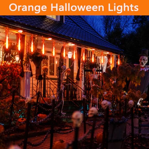 Halloween Lights 24Tubes Meteor Shower Orange Lights (orange)