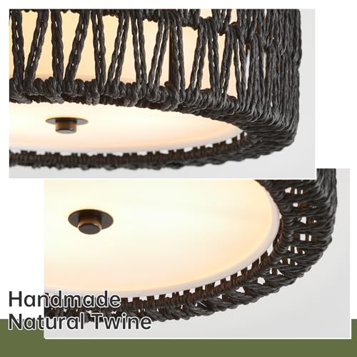 12.6" Black Rattan Ceiling Light (Black / 12.6")
