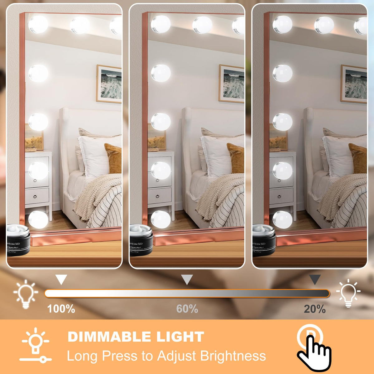 Vanity Mirror with Lights (Rose Gold / 23"L x 18"W)