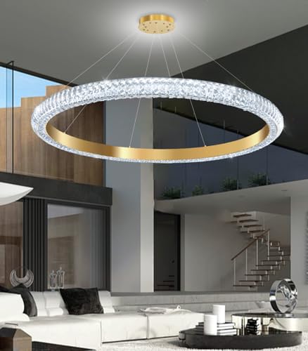 40" 1 Ring Crystal Chandelier Modern LED Dimmable Ring Pendant Light Chandelier for Dining Room Living Room Gold (Gold / 1 Ring Round 40")