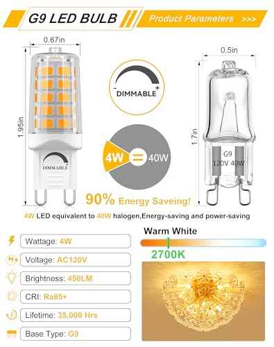 Dimmable G9 LED Bulb 4W 2700K Soft Warm White 18 Pack