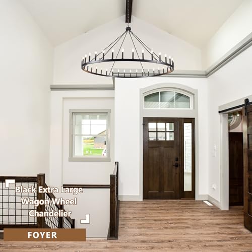 Black Extra Large Wagon Wheel Chandelier (Black-36 lights)
