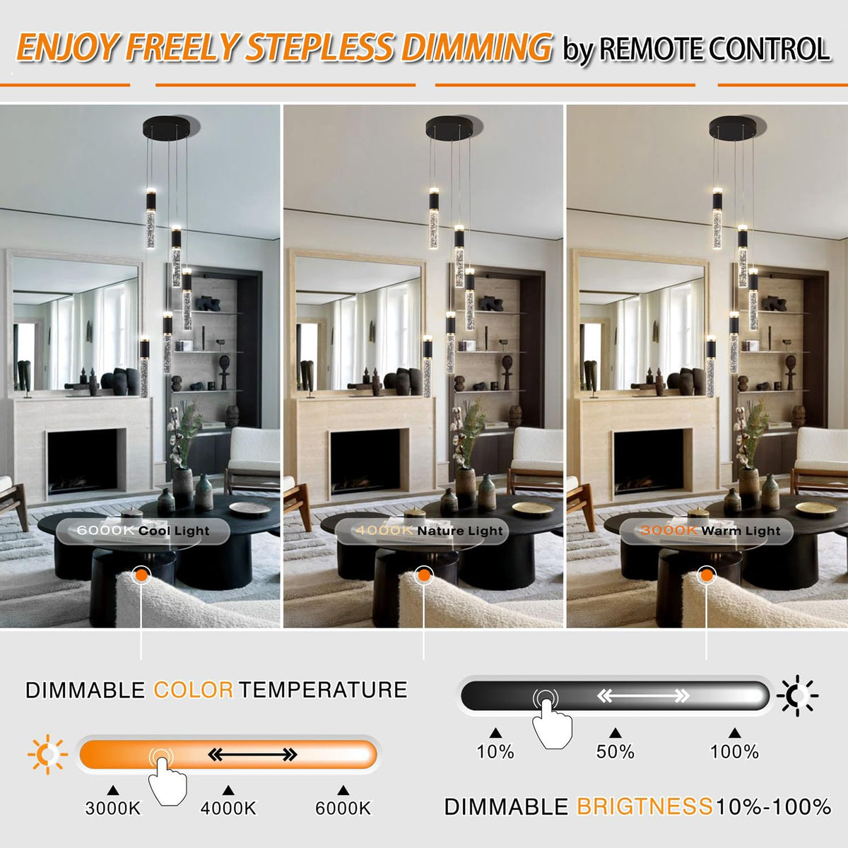 5 Light Modern LED Pendant Light for Kitchen Island Lighting Dimmable Dining Room Chandelier Light Fixture Bubble Crystal Ceiling Hanging Lights 3000K (Black / 5-Light)