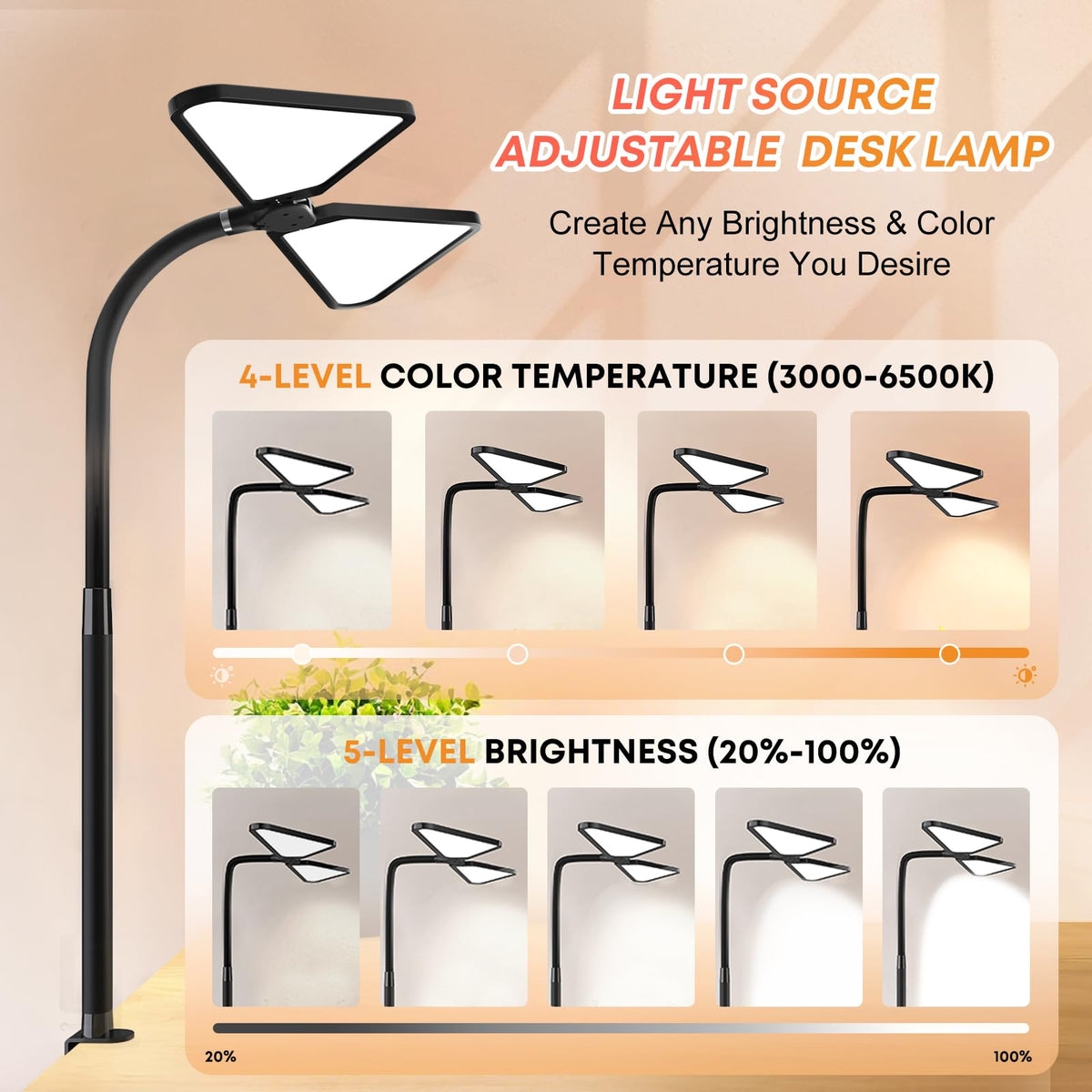 Ultra Large Gooseneck Desk Lamp with Clamp (Triangular Desk Lamp)