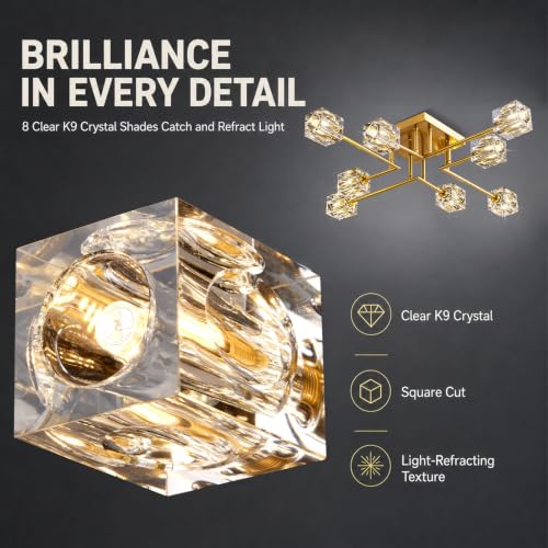 8 Light Gold Crystal Semi Flush Mount Sputnik Ceiling Light Fixture (Gold (8-light))