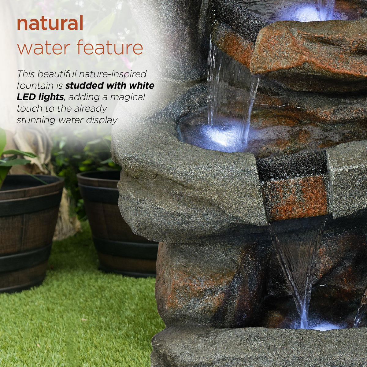WIN1484S Cascading Natural Stone Fountain with LED Lights (Multicolor)
