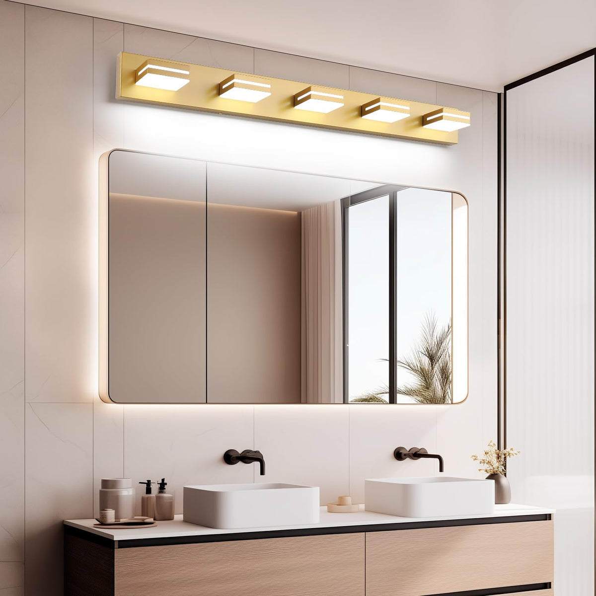 LED Modern Bathroom Vanity Light Fixtures (5-Light, 40-Inch / Gold, 100%-0% White)
