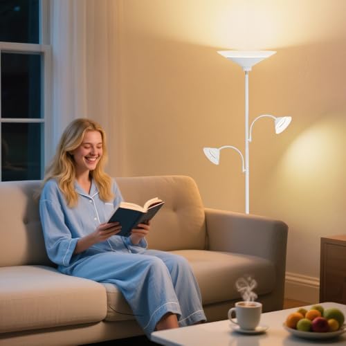 42W 3 Light Torchiere Floor Lamp (White)