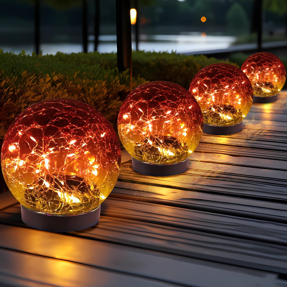 Solar Globe Lights Outdoor Waterproof (Gradient red / 4 Globes)