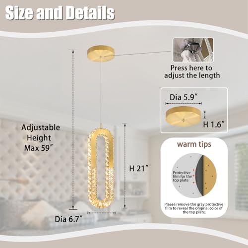 1 Ring Chandelier Gold Modern Pendant Lighting LED Dimmable Hanging Crystal Chandelier for Kitchen Island Foyer Lobby Living Room Staircaes (Gold / 1 Ring)