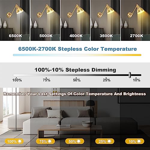 Plug in Wall Sconces Set of Two with Remote (Gold-2 PACK(Bulbs+Remote))